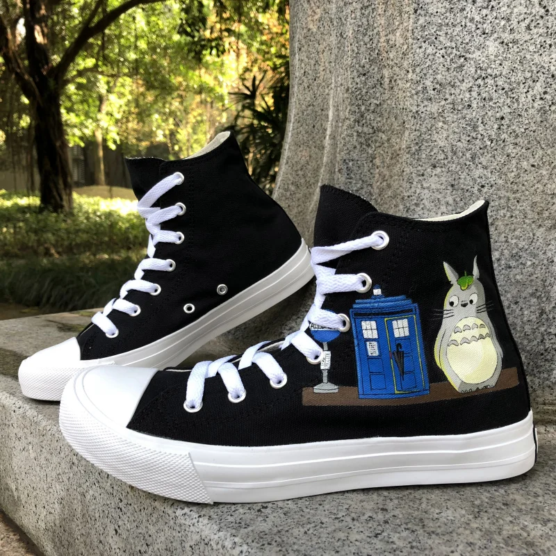 

Wen Custom Design Hand Painted Black Shoes My Neighbor Totoro Anime High Top Men Women's Canvas Flats Sneakers Birthday Gifts