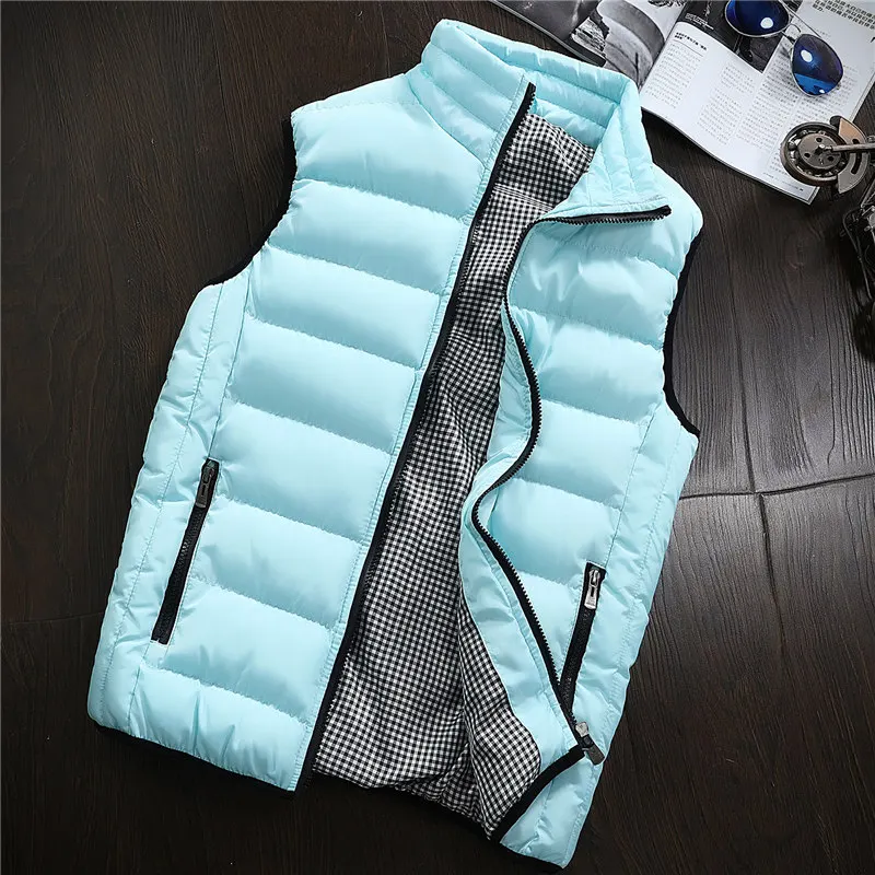 Men's Winter Vest Plus Size Cotton-Padded Thicken Waistcoat Windbreak Outwear Sleeveless Motorcycle Jacket Outdoors Vests 1397 - Цвет: Skyblue