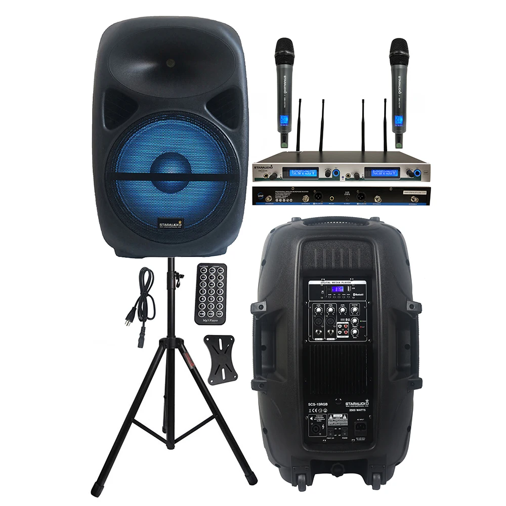 STARAUDIO 2500 Вт PA 15 &quotPowered DJ Disco Active Audio RGB Light динамик KTV стенд для сцены 2CH беспроводной