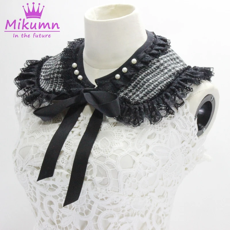 

Шерстяной кружевной воротник Питер Пэн для женщин Поддельный Воротник свитер пальто декоративный воротник бант шнуровка съемный ложный во...