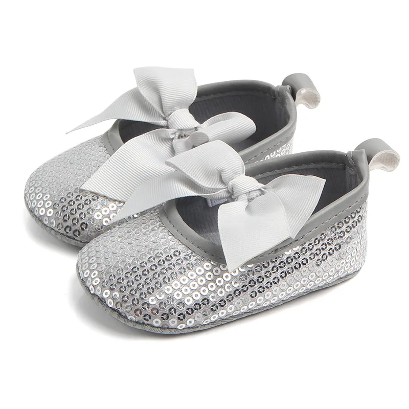 Детская девочка младенец мягкие хлопковые принцесса бант-бабочка подошва блестящие девочки платья обувь для новорожденных нескользящие 0-12М