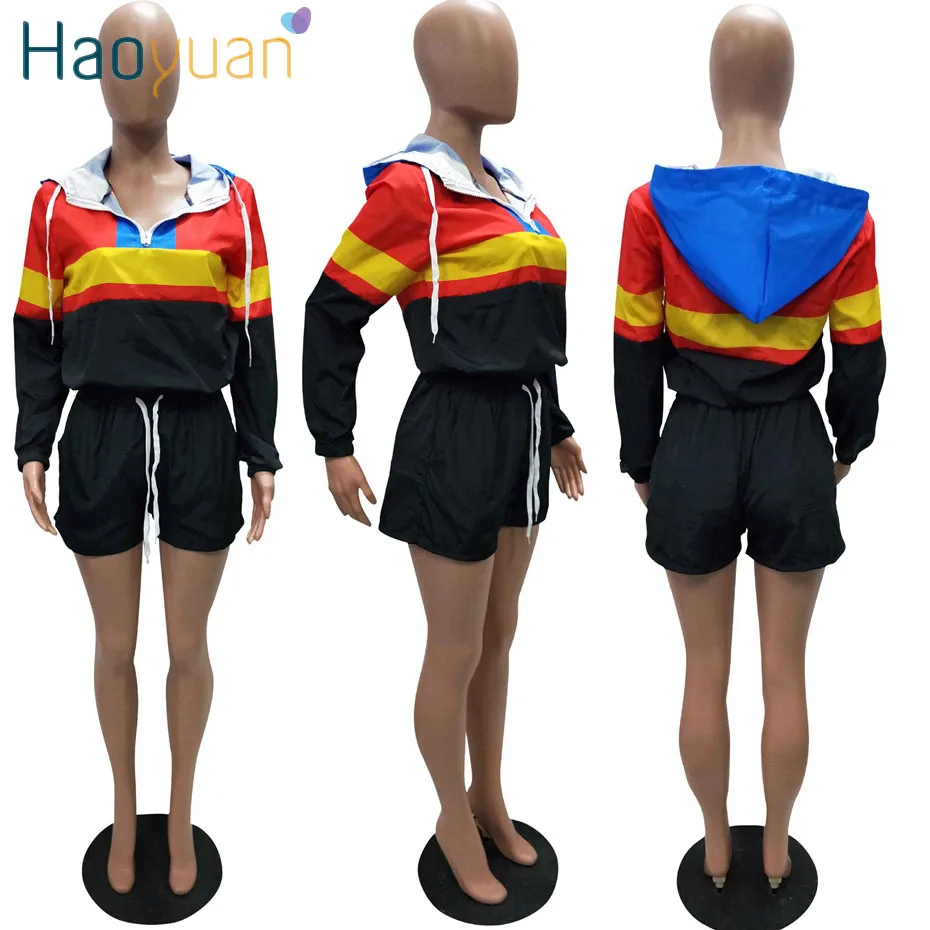 HAOYUAN размера плюс 2 комплект из двух предметов спортивный костюм топ+ байкерские шорты спортивный костюм, комплект летней одежды для семьи, одежда для Для женщин пикантные Клубные наряды в комплекте с набором подходящих сумочек