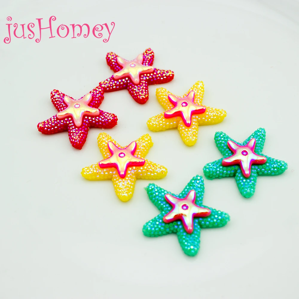 

20pcs Assorted Colors Glitter Resin Starfishes 35mm Artificial Sea Star Flat Back For Jewelry, DIY Craft, Hair Accessory