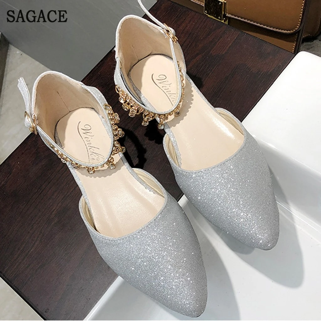 Сандалии SAGACE женские на низком каблуке элегантные туфли с пряжкой жемчуг