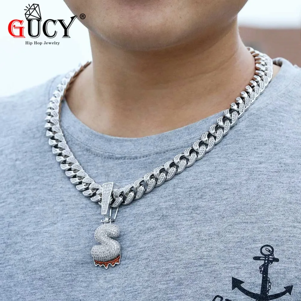 GUCY пользовательское имя красный капель Пузырьковые буквы ожерелье s& Кулон Золото Серебро Цвет микро Pave CZ хип хоп 14 мм кубинская цепь ожерелье