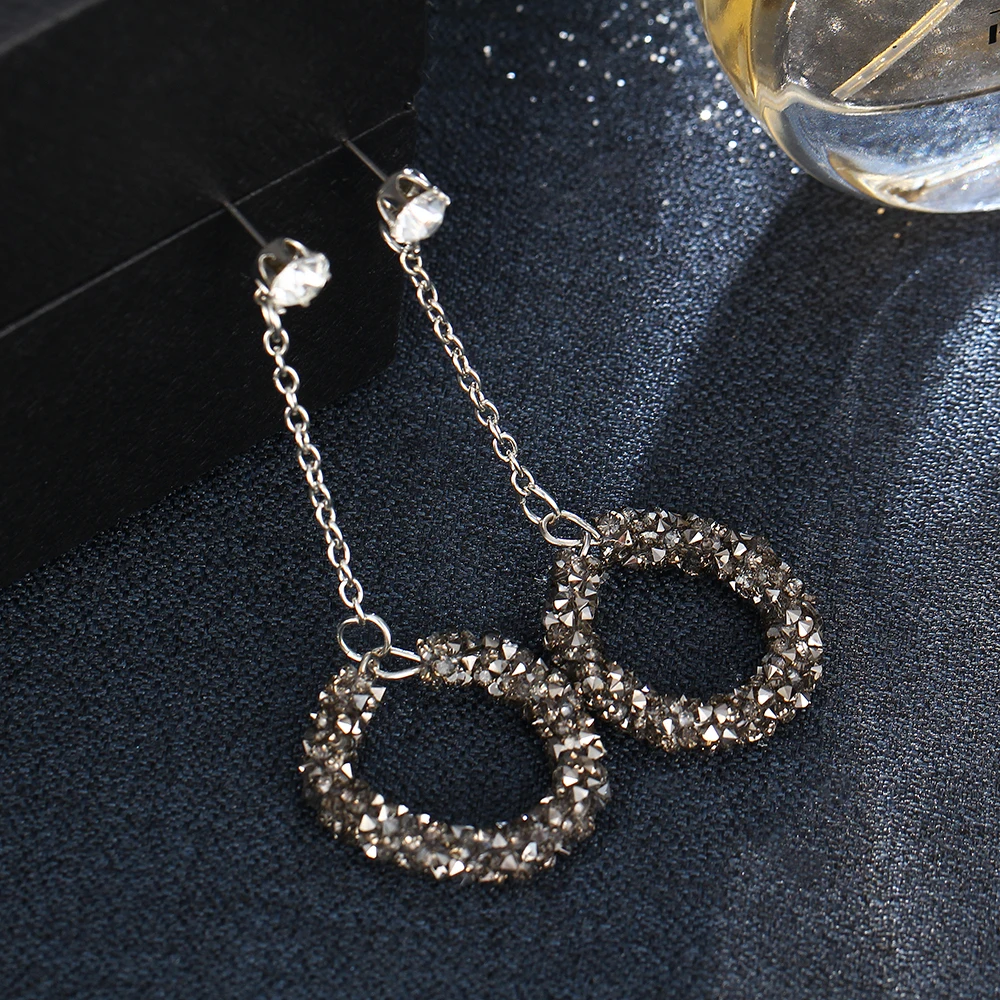 Vintage Handmade Round Geometric Black Rhinestone Earrings Long Dangle Chandelier Earring For Women Party Statement Jewelry | Украшения и
