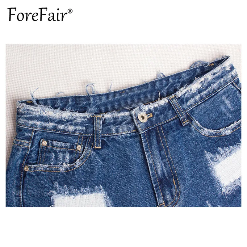 Forefair женские джинсовые шорты Синие рваные винтажные с кисточками летние 2018