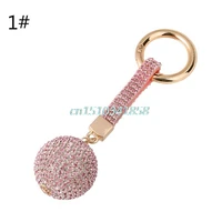 fashion cute crystal rhinestone keyrings leather ball key chains holder purse bag for car christmas gift keychains jewelry y51