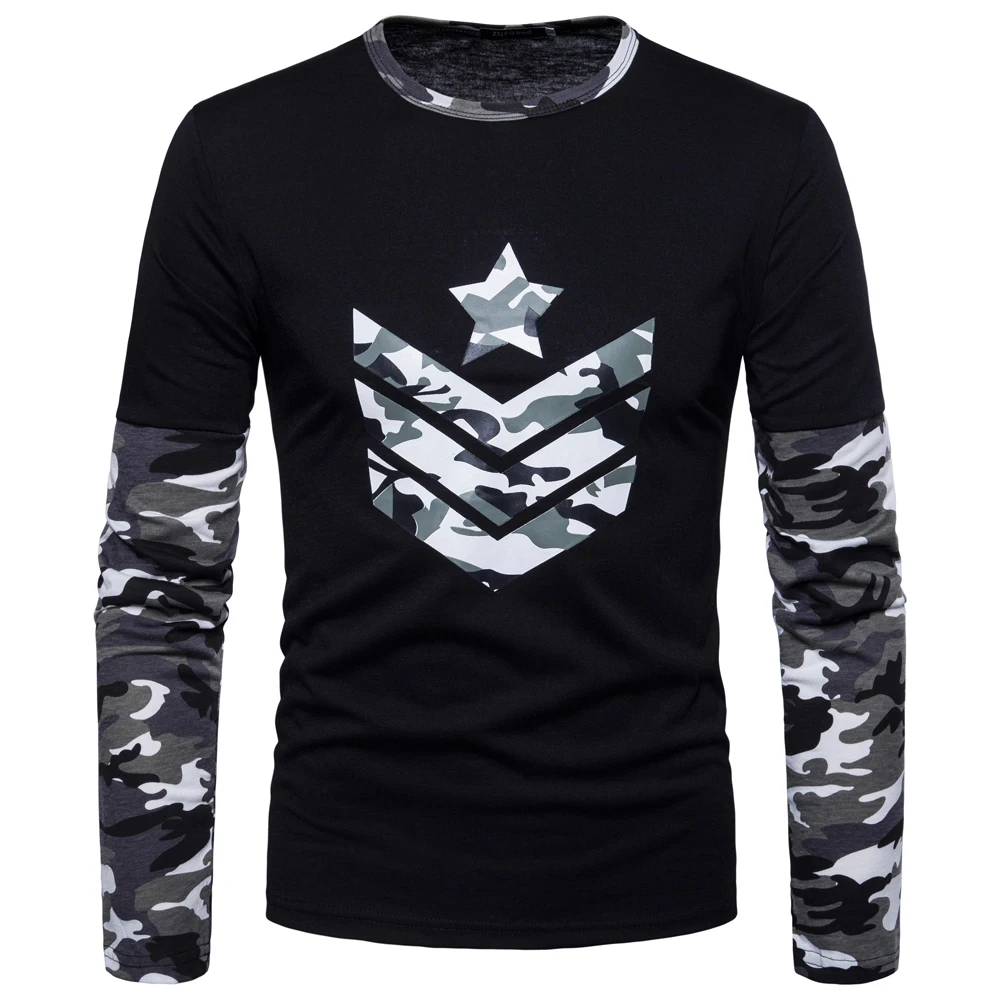 2018 г. Весенняя и летняя футболка новый Для мужчин камуфляж Цвет поддельные два с