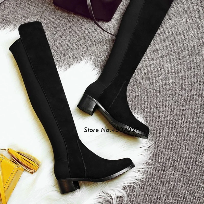 New Women Over The Knee Black Boots Women Motorcycle Flats Long Boots Low Heel Patchwork Shoes 35-41
