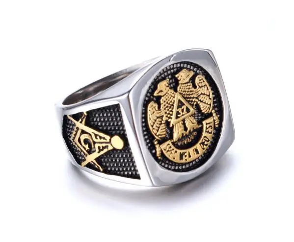 Classic Gold масонской масоном Титан Ring No 32 выгравированы бесплатно Mason Кольца Для мужчин подарок Модные украшения аксессуары 10 шт