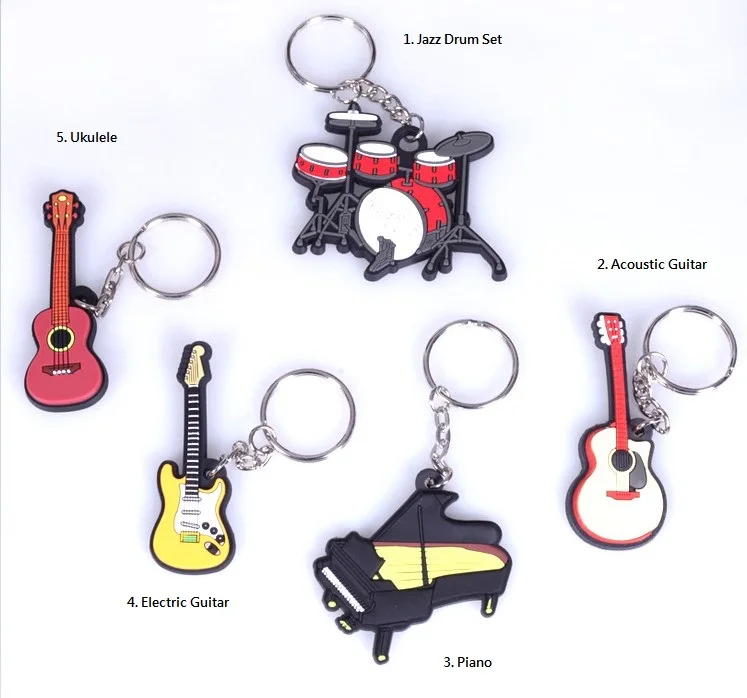 

Musical Instrument Collection Souvenir Keychain Guitar, Ukulele, Drum, Saxophone, Piano, Violin, Cello, Mandolin, Keyring