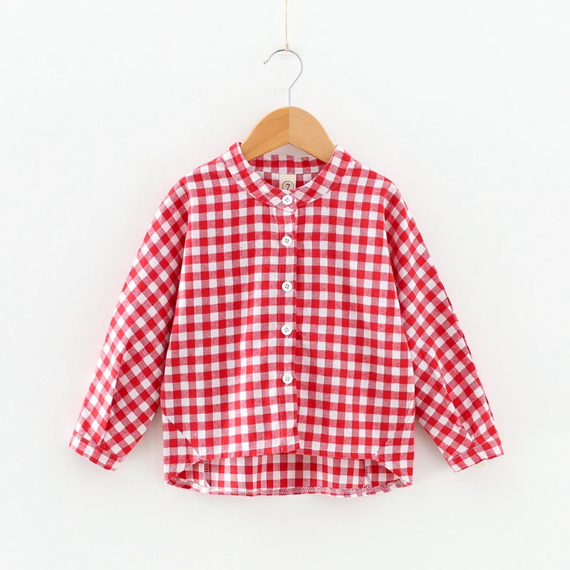 

Kids girls baby clothes O-Neck Collar plaid Long Sleeve single-breasted Shirts Blouse Outfits 2018 New
