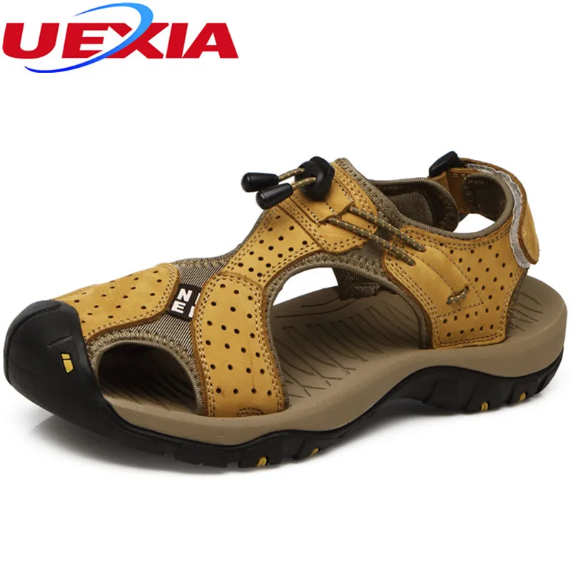 Сандалии UEXIA мужские с перфорацией Дышащие Модные кожаные босоножки удобная