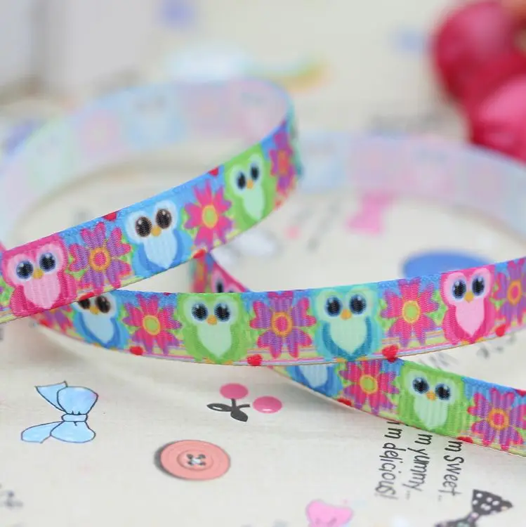 3/8 &quotБесплатная доставка Сова Печать grosgrain лента для волос бант diy вечерние