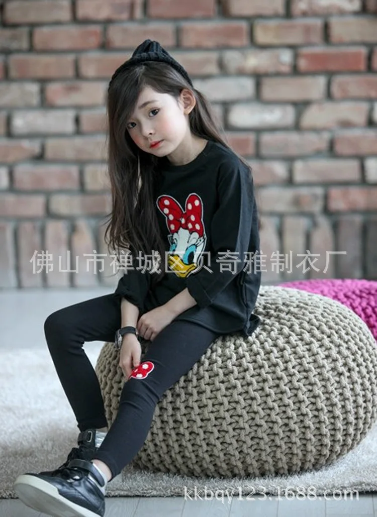 Disney princess Spring autumn Minnie girl cotton Long sleeve T-shirt+stretch pants set children Mickey Sweatshirt clothing Set