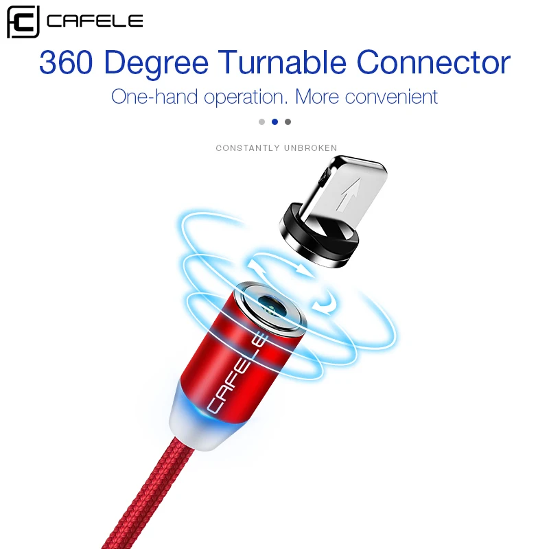 CAFELE 100 см Магнитный USB кабель Micro Type C зарядный нейлоновый провод светодиодный свет