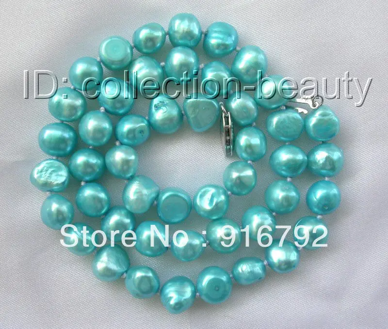 

Wholesale free shipping >>>>>stunning 9mm baroque blue freshwater cultured pearl necklace