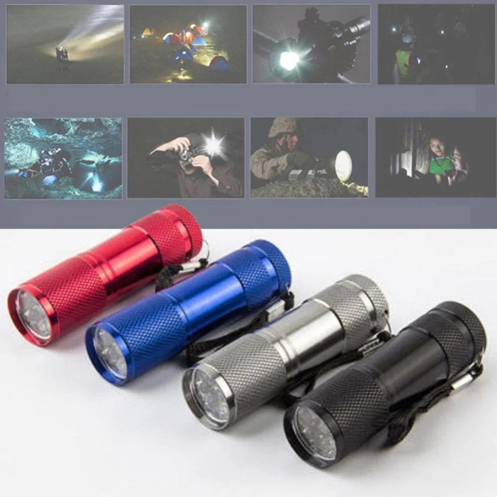 Новый 9LED алюминиевый УФ ультрафиолетовый фонарик фиолетовая лампа AAA горячая