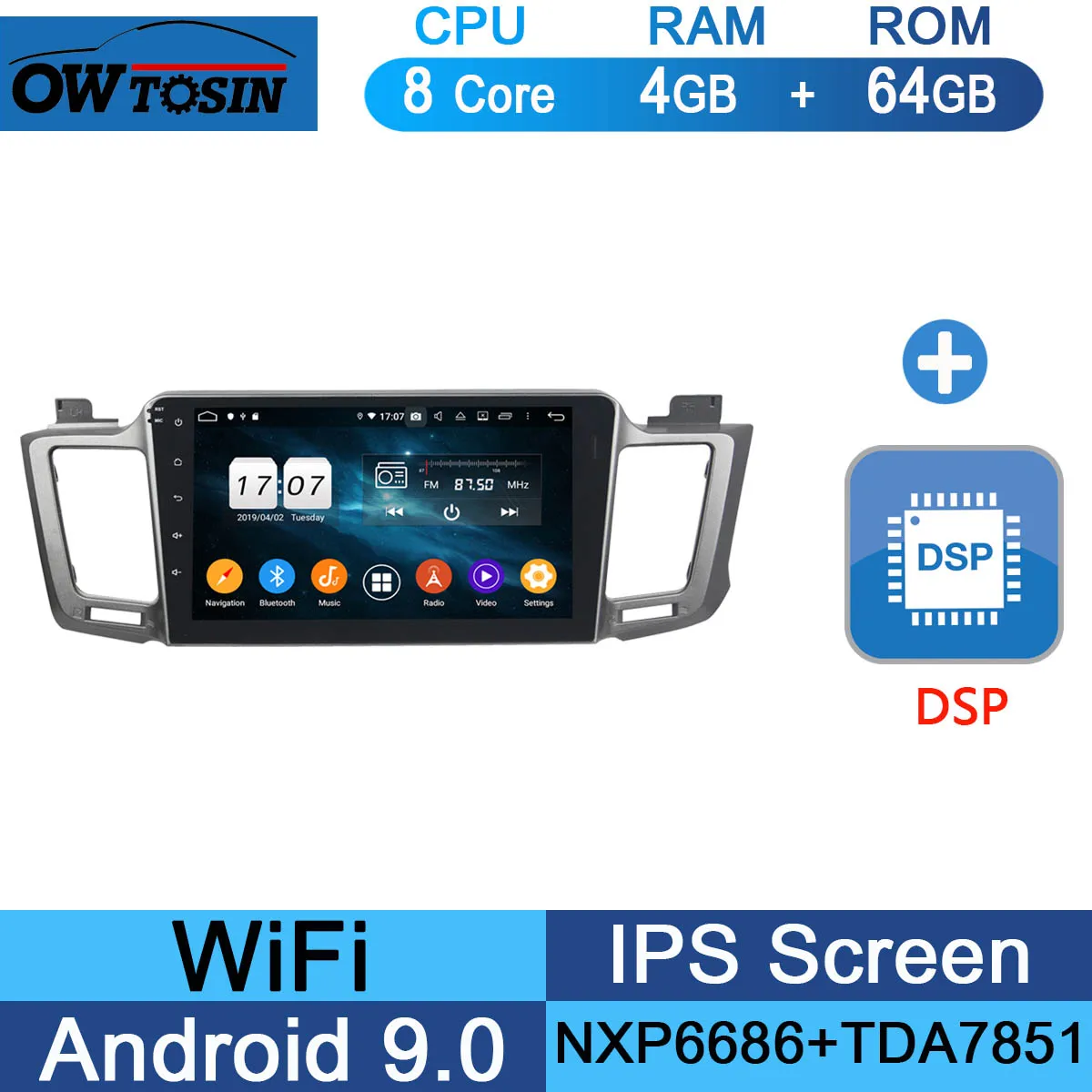 64G DSP 10," ips Android 9,0 8 ядерный 4 Гб+ 64 ГБ Автомобильный мультимедийный плеер для Toyota RAV4 2013 gps Радио CarPlay - Цвет: 64G DSP