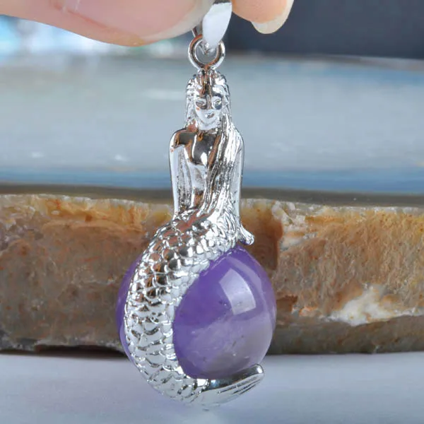 Fashion Jewelry Natural Shell Stone Bead Onyx Lapis Pink Crystal Opal Tiger's Eye Purple Mermaid Pendant 1Pcs | Украшения и