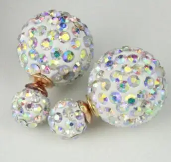 white with colorful Charmcci двухсторонние Симпатичные серьги-гвоздики, круглые стразы, женские серьги, ювелирные изделия, серьги-гвоздики, подарок, много цветов - Окраска металла: white with colorful