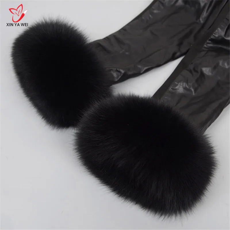 Женские манжеты из натурального лисьего меха черные 30 см ширина 12 см|Женские