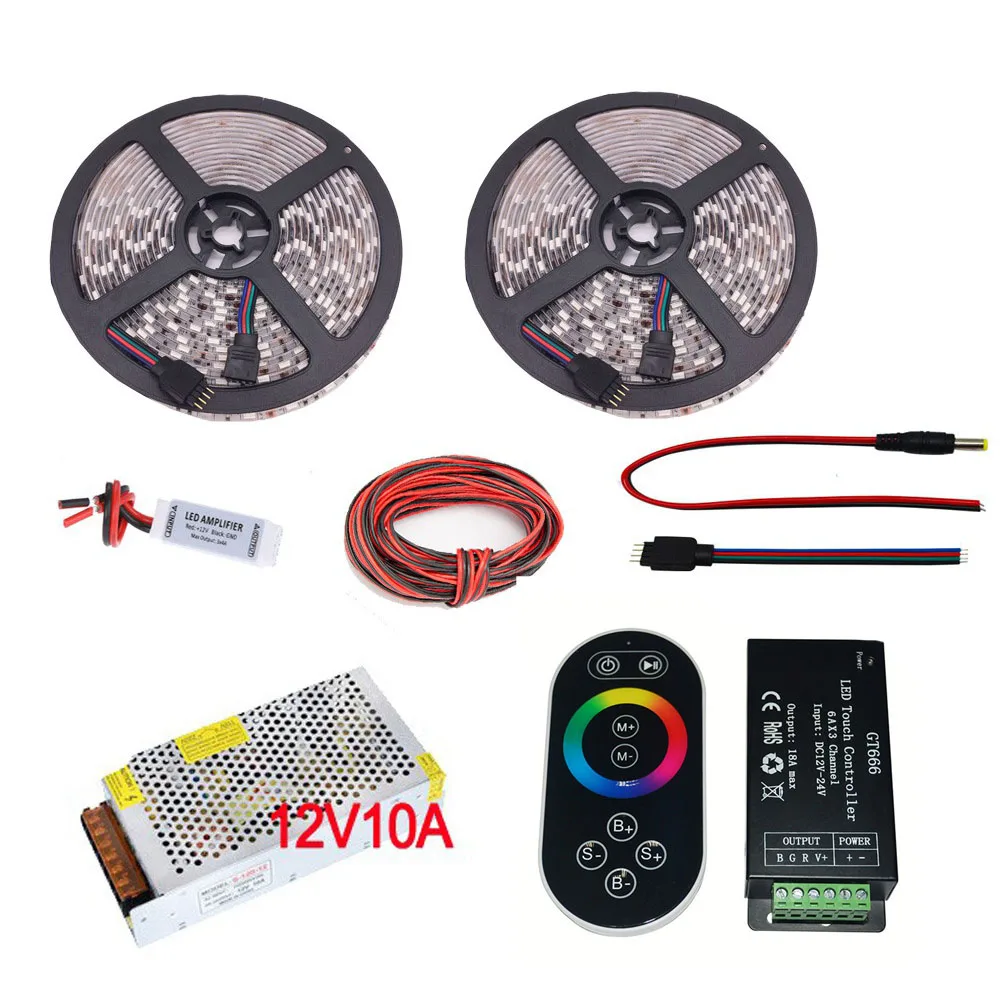 5050 SMD RGB светодиодная лента Набор 60led/m DC12V 5 M 20 Светодиодная гибкая лампа + адаптер