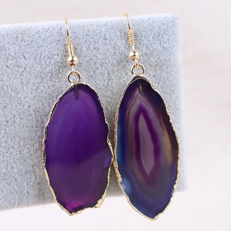 purple Новейшие серьги с натуральным камнем, Пномпень, этнический стиль, камень, серьги для девочек, маленькие, свежие, личные - Окраска металла: purple
