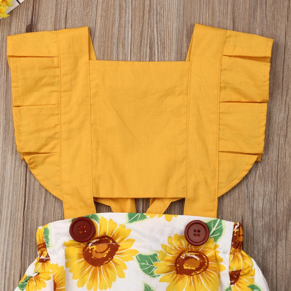 Toddler Baby Girls Sunflower Bodysuit Ruffles Short Sleeve Print Jumpsuit Outfit Set Sunsuit Clothes |