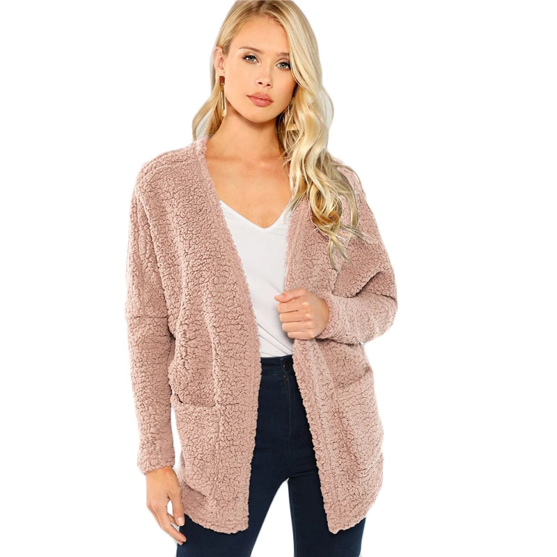 SHEIN Тедди Пальто Из Эко Меха Модное Пальто Зимнее С Длинным Рукавом