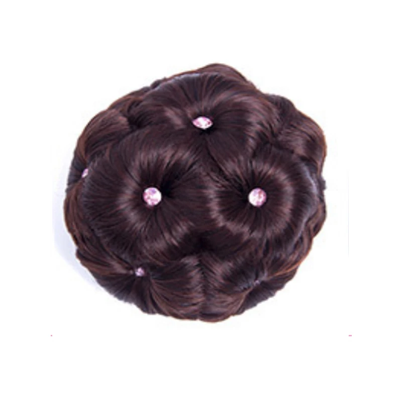 Dark brown pink Макияж булочка вьющиеся волосы Женский Алмаз волос кольцо парик невесты шиньон цветы - Цвет: Dark brown pink
