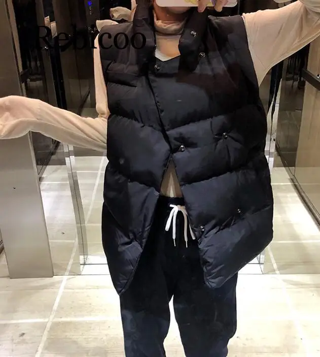 

Rebicoo female short winter jacket 2019 autumn solid color down cotton sleeveless shirt thick warm female vest