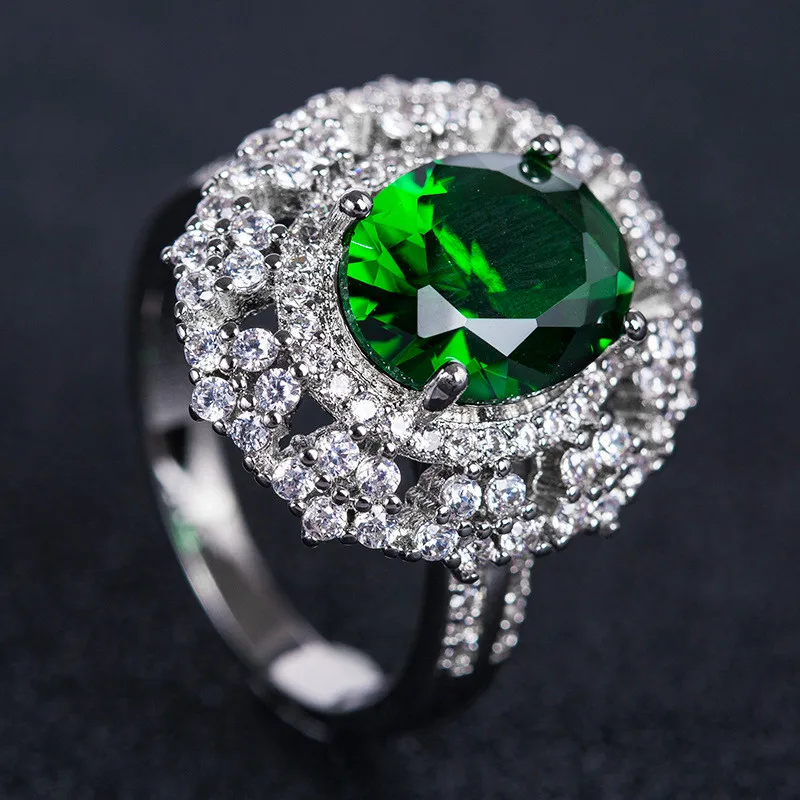 Роскошные женские обручальные кольца большого зеленого и красного