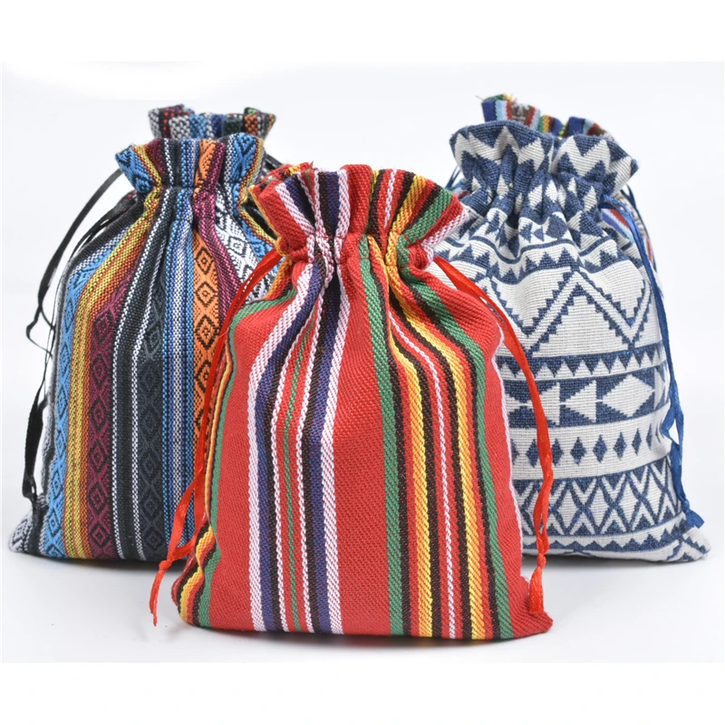 50pcs Mexican Cotton Drawstring Pouch Striped Tribe Favor Bags Party Wedding Supplies Sack Jewelry Packaging Gift Bag 13*18cm