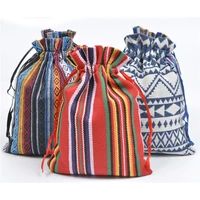 50pcs mexican cotton drawstring pouch striped tribe favor bags party wedding supplies sack jewelry packaging gift bag 1318cm