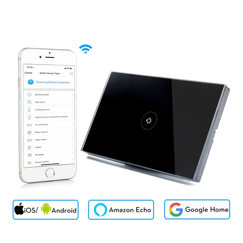 Wifi умный настенный сенсорный выключатель стеклянная панель мобильное приложение пульт дистанционного управления без концентратора требуется работа с Amazon Alexa Google Home US EU UK - Цвет: US Type 1 Gang Black
