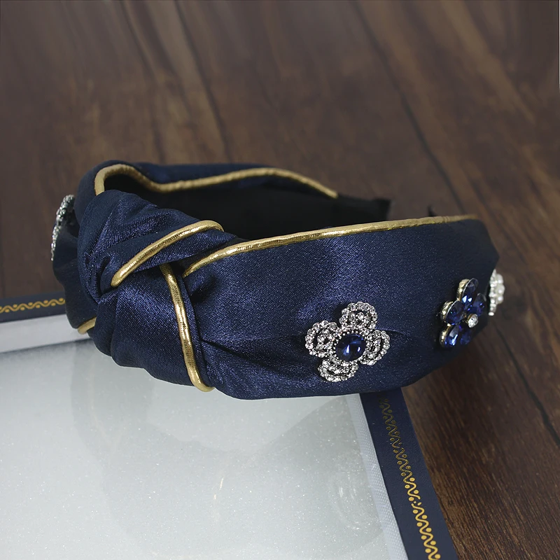 Luxury Fabric Rhinestone Flower Hair Accessories for Women Girls Flash Crystal Headbands Retro Knotted Lady Bands Headdress | Украшения и
