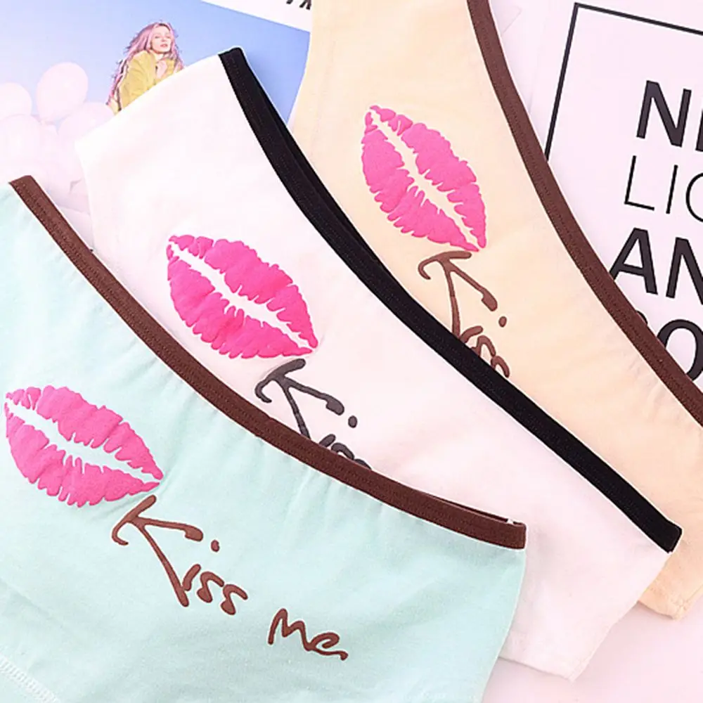 Модные хлопковые трусики с принтом губ Kiss Me и буквенным низкой талией удобные