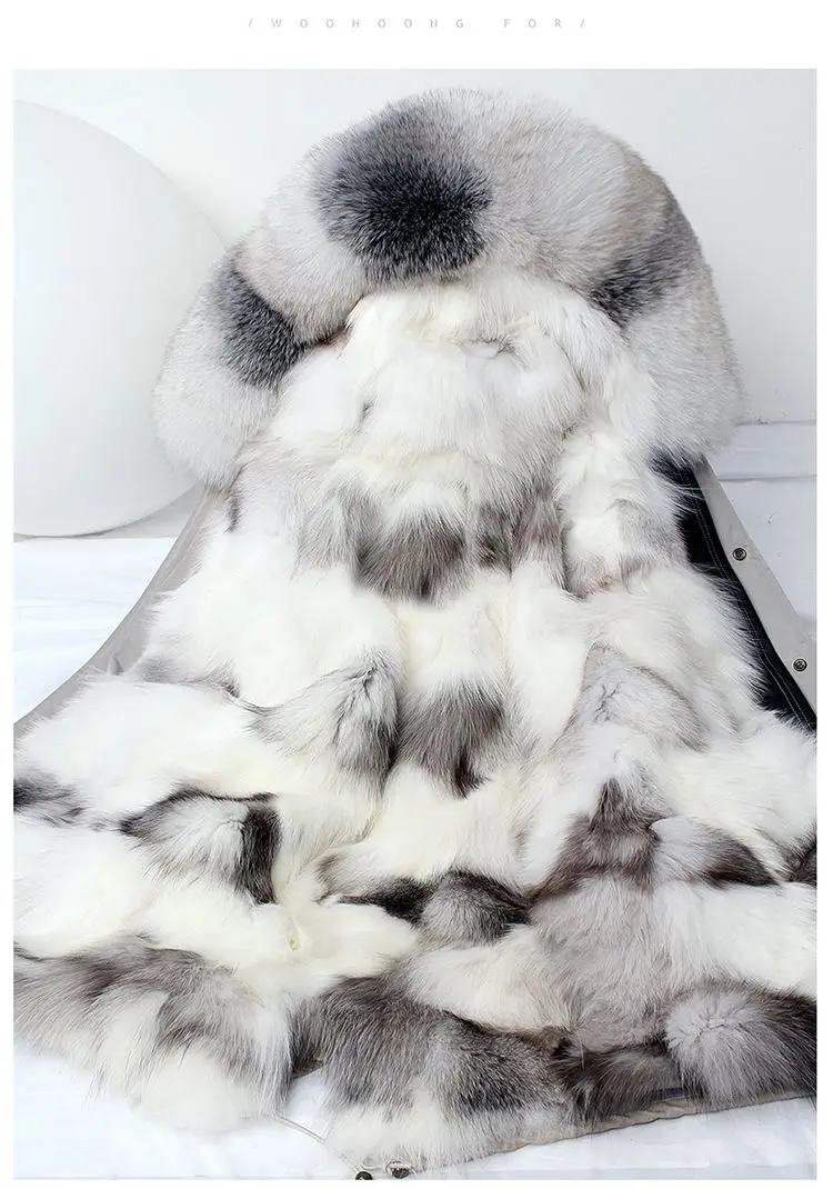 New Fashion Winter Women Real Fox Fur Coat Outerwear Female Naturel Fox Fur Collar Hooded Warm Thicken Jacket Plus Size H12