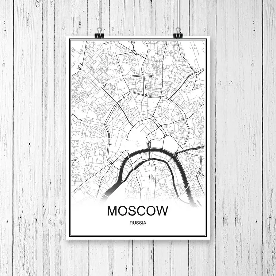 MOSCOW Исландская Рейкьявик картина маслом карта мира изображение с абстрактным принтом современный город плакат холст с покрытием бумага кафе декор гостиной - Цвет: MOSCOW