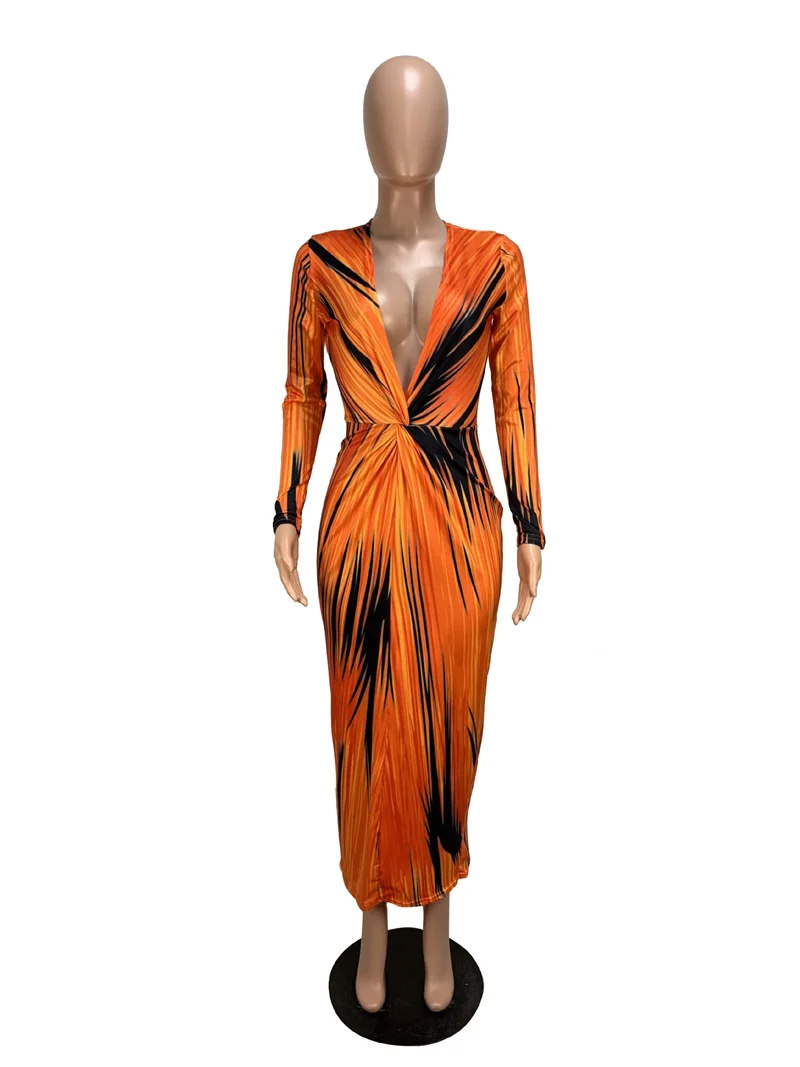 Женское платье с ярким принтом сексуальное облегающее v образным вырезом и