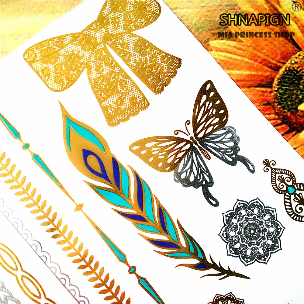 SHNAPIGN 24 стиля временная татуировка боди арт лук золотой дизайн наклейка для
