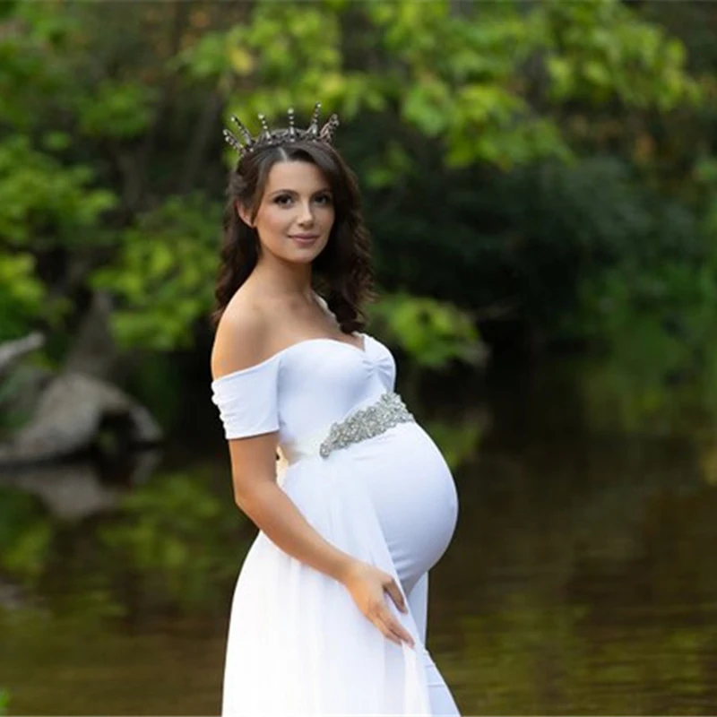 Для беременных фотография Prop плащ платье шифон короткий рукав лето белый Макси