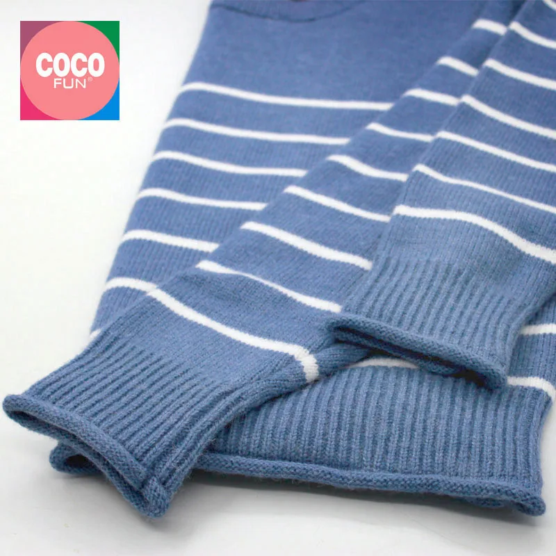 Женский трикотажный пуловер COCOFUN вязаный в полоску с длинным рукавом и круглым