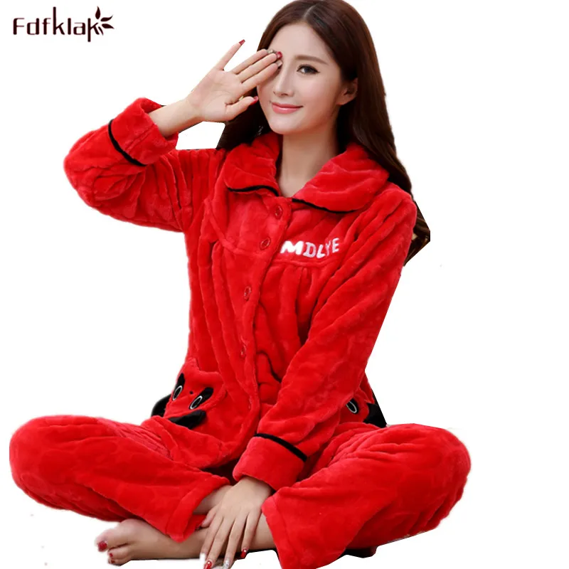 Fdfklak Мода 2018 зимняя Пижама женская фланелевая Флисовая теплая ночная Дамская
