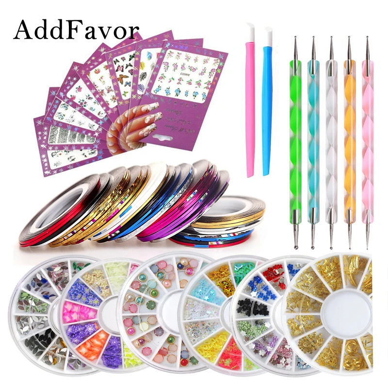 Набор для украшения ногтей Addfavor Стразы блестящая перламутровая лента линия