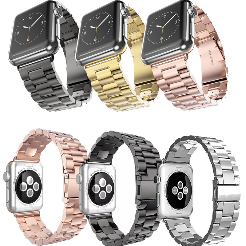 For Apple Watch Band 42mm 38mm for iWatch Business Black Gold Stainless Steel Bracelet Buckle Strap Clip Adapter | Наручные часы