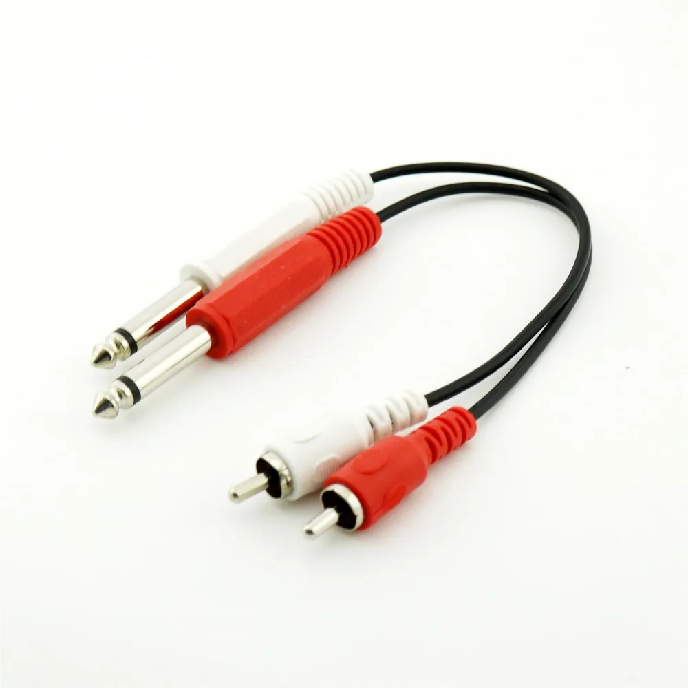 

10pcs 20cm 2x RCA Male to Dual 6.35mm Male Mono AUX Stereo Audio Connector Cable Cord