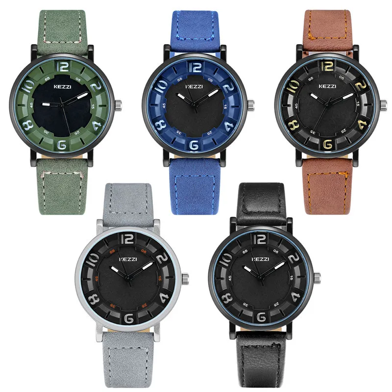 KEZZI Men Watch 2018 Black Leather Round Waterproof Quartz Wrist Best Gift For Zegarek Relogio Masculino De Luxo | Наручные часы